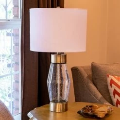 26.25" Glass and Metal Cadance Convex Table Lamp (Includes LED Light Bulb) Antique Brass - Decor Therapy -Desk Lamps sales shop unnamed file 3099