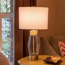 26.25" Glass and Metal Cadance Convex Table Lamp (Includes LED Light Bulb) Antique Brass - Decor Therapy -Desk Lamps sales shop unnamed file 3100