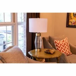 26.25" Glass and Metal Cadance Convex Table Lamp (Includes LED Light Bulb) Antique Brass - Decor Therapy -Desk Lamps sales shop unnamed file 3101