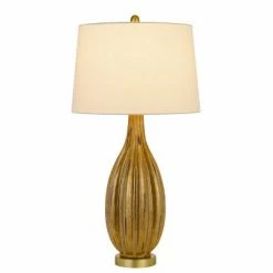 31" Morlaix Aged Glass Table Lamp with Taper Drum Shade Gold - Cal Lighting