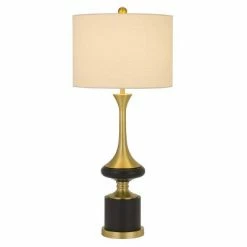 33.5" Kevil Metal Table Lamp with Drum Shade Antique Brass - Cal Lighting