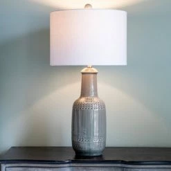 27" Patterned Ceramic Table Lamp Gray Glaze - Decor Therapy -Desk Lamps sales shop unnamed file 3143
