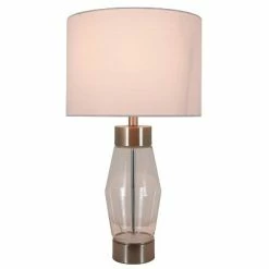 26" Glass and Metal Cadance Convex Clear Table Lamp (Includes LED Light Bulb) Brushed Steel - Decor Therapy