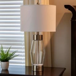 26" Glass and Metal Cadance Convex Clear Table Lamp (Includes LED Light Bulb) Brushed Steel - Decor Therapy -Desk Lamps sales shop unnamed file 3152