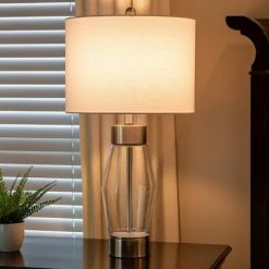 26" Glass and Metal Cadance Convex Clear Table Lamp (Includes LED Light Bulb) Brushed Steel - Decor Therapy -Desk Lamps sales shop unnamed file 3153