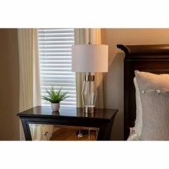 26" Glass and Metal Cadance Convex Clear Table Lamp (Includes LED Light Bulb) Brushed Steel - Decor Therapy -Desk Lamps sales shop unnamed file 3154