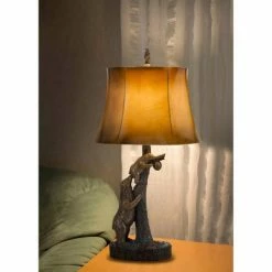 31" Bear Resin Table Lamp with Leatherette Shade Brown - Cal Lighting