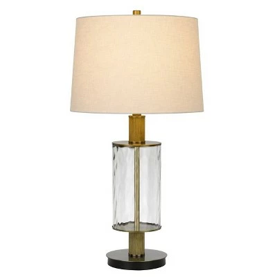 31" Morrilton Glass and Metal Table Lamp with Wood Poles Hardback Fabric Drum Shade Antique Brass - Cal Lighting 1 31" Morrilton Glass and Metal Table Lamp with Wood Poles Hardback Fabric Drum Shade Antique Brass - Cal Lighting