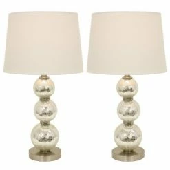 Set of 2 Tri - Tiered Glass Table Lamps (Includes LED Light Bulb) Silver - Decor Therapy