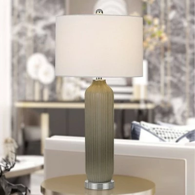 31" Catalina Glass Table Lamp with Drum Hardback Fabric Shade Warm Gray - Cal Lighting 1 31" Catalina Glass Table Lamp with Drum Hardback Fabric Shade Warm Gray - Cal Lighting