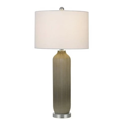 31" Catalina Glass Table Lamp with Drum Hardback Fabric Shade Warm Gray - Cal Lighting 2 31" Catalina Glass Table Lamp with Drum Hardback Fabric Shade Warm Gray - Cal Lighting - Image 2