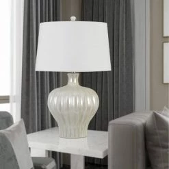 27" Ceramic Table Lamp with Hardback Fabric Shade Pearl - Cal Lighting