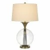 30.5 " Glass and Metal Table Lamp with Hardback Taper Drum Linen Shade Antique Brass - Cal Lighting