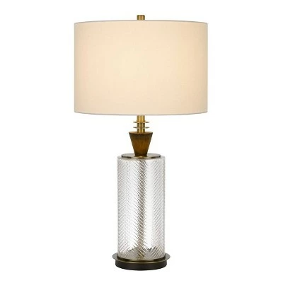 30.25" Sherwood Glass and Metal Table Lamp with Wood Font Hardback Fabric Drum Shade Dark Bronze - Cal Lighting 1 30.25" Sherwood Glass and Metal Table Lamp with Wood Font Hardback Fabric Drum Shade Dark Bronze - Cal Lighting
