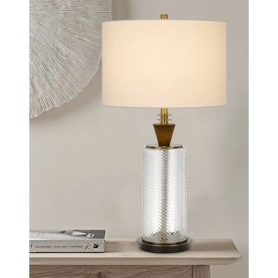 30.25" Sherwood Glass and Metal Table Lamp with Wood Font Hardback Fabric Drum Shade Dark Bronze - Cal Lighting 2 30.25" Sherwood Glass and Metal Table Lamp with Wood Font Hardback Fabric Drum Shade Dark Bronze - Cal Lighting - Image 2