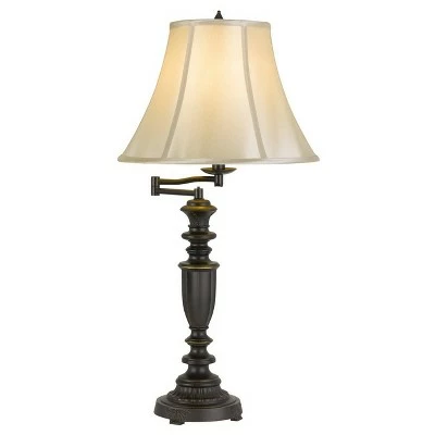 30' 3-way Mayo Aluminum Casted Swing Arm Table Lamp with Softback Faux Silk Shade Dark Bronze - Cal Lighting 2 30' 3-way Mayo Aluminum Casted Swing Arm Table Lamp with Softback Faux Silk Shade Dark Bronze - Cal Lighting - Image 2