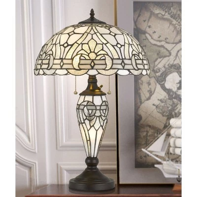 24.5" Tiffany Table Lamp with Hand Cut Stained Glass Shade (Includes LED Light Bulb) Black - Cal Lighting 1 24.5" Tiffany Table Lamp with Hand Cut Stained Glass Shade (Includes LED Light Bulb) Black - Cal Lighting