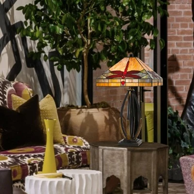 23.75" Metal/Resin Contemporary Mission Table Lamp with Tiffany Glass Shade - Cal Lighting 4 23.75" Metal/Resin Contemporary Mission Table Lamp with Tiffany Glass Shade - Cal Lighting - Image 4