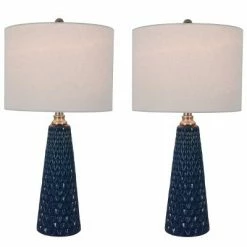 26.5" Set of Two Jameson Textured Ceramic Table Lamp Cobalt Blue - Decor Therapy