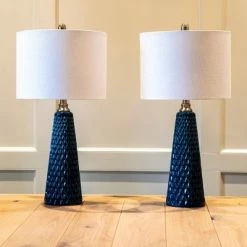 26.5" Set of Two Jameson Textured Ceramic Table Lamp Cobalt Blue - Decor Therapy -Desk Lamps sales shop unnamed file 357