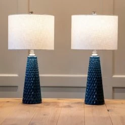26.5" Set of Two Jameson Textured Ceramic Table Lamp Cobalt Blue - Decor Therapy -Desk Lamps sales shop unnamed file 358