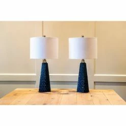 26.5" Set of Two Jameson Textured Ceramic Table Lamp Cobalt Blue - Decor Therapy -Desk Lamps sales shop unnamed file 359