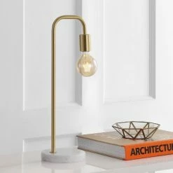 JONATHAN Y 20.5" Metal/Marble Minimalist Glam Pipe Table Lamp (Includes LED Light Bulb) Brass - Jonathan Y