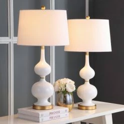 Set of 2 Myla Table Lamp (Includes LED Light Bulb) White/Gold Leaf - Safavieh -Desk Lamps sales shop unnamed file 3631