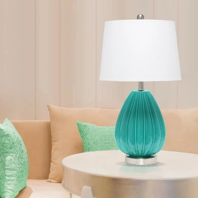 Pleated Table Lamp with Fabric Shade Teal - Lalia Home 3 Pleated Table Lamp with Fabric Shade Teal - Lalia Home - Image 3