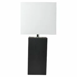 Leather Table Lamp with Fabric Shade Black - Elegant Designs