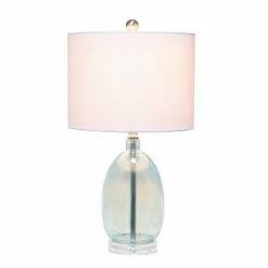 Glass Table Lamp with White Drum Shade Blue - Lalia Home