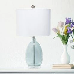 Glass Table Lamp with White Drum Shade Blue - Lalia Home -Desk Lamps sales shop unnamed file 3692
