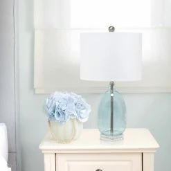 Glass Table Lamp with White Drum Shade Blue - Lalia Home -Desk Lamps sales shop unnamed file 3693