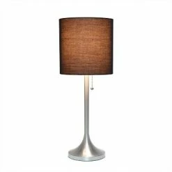 Tapered Desk Lamp with Fabric Drum Shade Black/Silver - Simple Designs