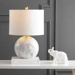 JONATHAN Y 21.5" Luna Faux Marble Resin Table Lamp (Includes LED Light Bulb) White - JONATHAN Y