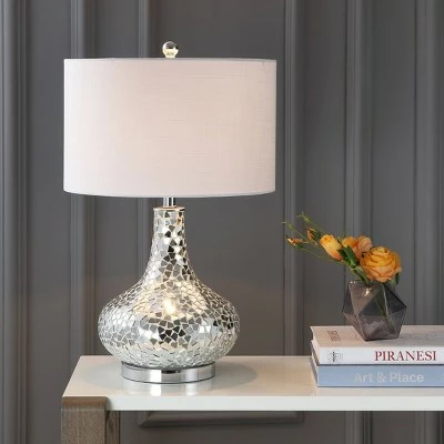 JONATHAN Y 26" Emilia Mirrored Mosaic Table Lamp (Includes LED Light Bulb) Silver - JONATHAN Y 1 JONATHAN Y 26" Emilia Mirrored Mosaic Table Lamp (Includes LED Light Bulb) Silver - JONATHAN Y