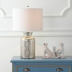 JONATHAN Y 24.5" Glass Emilia Trellis Pattern Table Lamp (Includes LED Light Bulb) Silver - JONATHAN Y