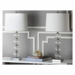 (Set of 2) 31" Amanda Crystal Glass Globe Lamp Clear (Includes CFL Light Bulb) - Safavieh