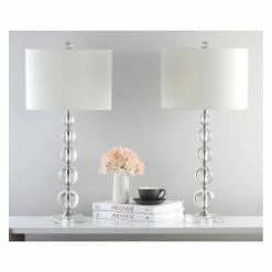 (Set of 2) 29" Liam Stacked Crystal Ball Lamp Clear (Includes CFL Light Bulb) - Safavieh