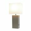 Leather Table Lamp with Fabric Shade Gray - Elegant Designs