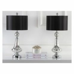 (Set of 2) 25.5" Mercury Crackle Glass Table Lamp Ivory/Silver (Includes CFL Light Bulb) - Safavieh