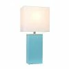 21" Monaco Avenue Modern Leather Table Lamp Aqua - Elegant Designs