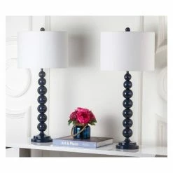 Jenna Stacked Ball Table Lamp Set - Safavieh Navy/white
