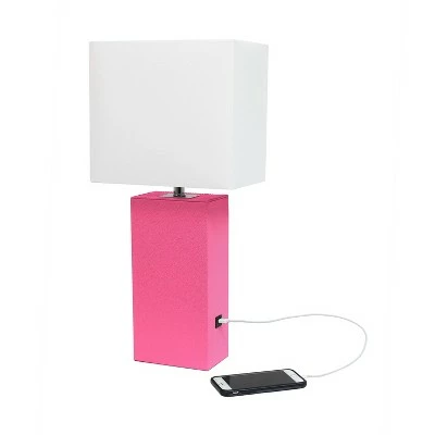 Modern Leather Table Lamp with USB and Fabric Shade Hot Pink - Elegant Designs 3 Modern Leather Table Lamp with USB and Fabric Shade Hot Pink - Elegant Designs - Image 3