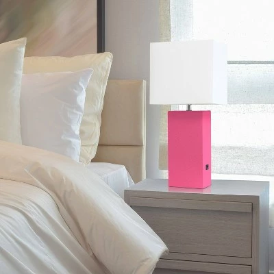 Modern Leather Table Lamp with USB and Fabric Shade Hot Pink - Elegant Designs 4 Modern Leather Table Lamp with USB and Fabric Shade Hot Pink - Elegant Designs - Image 4