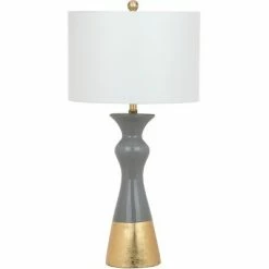 (Set of 2) 30.5" Iris Table Lamp Gray/Gold (Includes CFL Light Bulb) - Safavieh