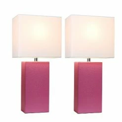 (2pk) 21" Monaco Avenue Modern Leather Table Lamp Hot Pink - Elegant Designs