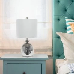 Hammered Glass Jar Table Lamp with Linen Shade Metallic Gray - Lalia Home -Desk Lamps sales shop unnamed file 3921