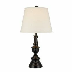 27" 3-Way Decorative Metal Table Lamp with Linen Shade (Includes LED Light Bulb) Black - Cresswell Lighting -Desk Lamps sales shop unnamed file 3927