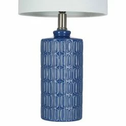 18" Textured Ceramic Table Lamp with Linen Shade (Includes LED Light Bulb) Blue - Cresswell Lighting